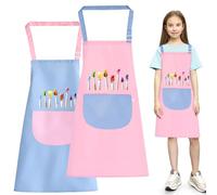 O-Kinee Tablier Enfant, 2 Pièces Tablier Enfants avec Poches, Tablier Peinture Enfant, Réglables Kids Tablier de Chef pour Garçons Filles Artisanat Peinture Cuisine Rose et Bleu, 7-12 Ans