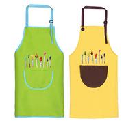 O-Kinee Tablier Enfant, 2 Pièces Tablier Enfants avec Poches, Tablier Peinture Enfant, Réglables Kids Tablier de Chef pour Garçons Filles Artisanat Peinture Cuisine Coloriage, Vert et Jaune（8-12 Ans）