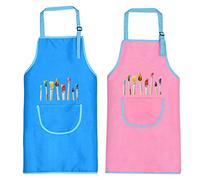 O-Kinee Tablier Enfant, 2 Pièces Tablier Enfants avec Poches, Tablier Peinture Enfant, Réglables Kids Tablier de Chef pour Garçons Filles Artisanat Peinture Cuisine Coloriage, Rose et Bleu 8-12 Ans