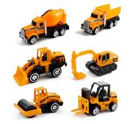 O-Kinee Voiture Jouet Enfants, 6 Pièces Voitures Jouets Chantier, Mini Tractopelle Gâteau Décoration, Véhicules de Construction 2 3 4 5 6 Ans pour Anniversaire Garçon Fille
