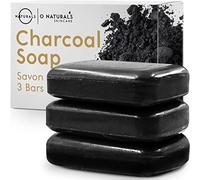 O Naturals Savon Noir au Charbon Mineral a l’ Huile Essentielle Mente Poivrée. Shampoing Solide a l’ Huile de Coco. Savon Eclaircissant,Peau grasse,Savon Visage et Main. 3 x 115 gr.
