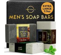 O Naturals Savon pour Hommes - Lot de 3 Savons pour Hommes - Savon Naturel - Savon Corporel pour Hommes - Savon Naturel & Bio pour Hommes - Savon Exfoliant - Savon Noir Africain, Cèdre, Menthe