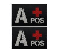 O-Negative Lot de 2 patchs de groupe sanguin - Emblème tactique réfléchissant infrarouge | Badge de premiers secours militaire pour jeux d'airsoft, de paintball et de survie | Fermeture durable