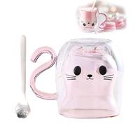 O³ Tasse Chat Rose, Tasse à cafe Double Paroi 250ml, Mug pour infusion, thé, Latte Macchiato, cappuccino - Cadeaux Noël, Valentin, Anniversaire femme, homme, Maman, Amie (RoseVerre)
