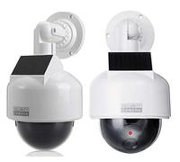 O&W Security Lot de 2 caméras factice de Surveillance solaires Professionnelles Speed Dome - avec Objectif, câble et LED Clignotantes