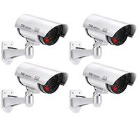 O&W Security Lot de 4 caméras de surveillance factice - CCTV factice avec objectif et LED clignotante rouge - Imitation réaliste - Support mural/plafond réglable à 360° - Pour intérieur et extérieur