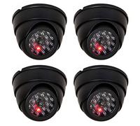 O&W Security Lot de 4 caméras dôme factice - Caméra de surveillance factice sans fonction avec objectif & LED clignotante - Étanche - Diamètre 9,5 cm/H 6,8 cm - Matériel de montage inclus - Intérieur