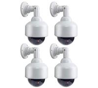 O&W Security Lot de 4 caméras factice (Dome) - Caméra de surveillance factice avec objectif et LED clignotante, étanche, capteur LED, support mural/plafond réglable, autocollant d'avertissement inclus