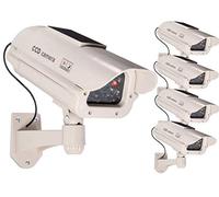 O&W Security Lot de 4 grandes caméras solaires factice - Caméra de surveillance factice avec objectif et LED clignotante - Étanche - Pour l'intérieur et l'extérieur - Caméra de sécurité factice