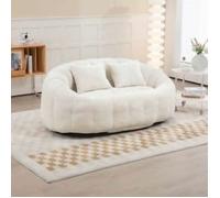 O.Ye Canapé pouf 2 places Lazy - Chenille beige, 150 x 95 x 63 cm, mousse mémoire Beige Beige HOUSSE DE CANAPE
