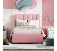 O.Ye Lit d'enfant pour Fille-Lit rembourré 90x200 cm rose-sommier+coffre de rangement-TOPESCT-en lin doux pour la peau