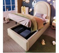 O.Ye Lit Enfant Rembourré 90 x 200 cm,Lit Simple avec Motif Cosmique,Lit 1 Personne,Beige, PU,Pour Garçons & Filles mul LIT COMPLET
