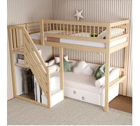 O.Ye Lit mezzanine, 90 x 200 cm,Lit en bois massif,avec rangement, lit enfant,design haut de gamme,couleur bois . mul LIT MEZZANINE
