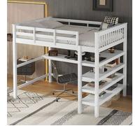 O.Ye Lit mezzanine enfant 140x200 blanc avec bureau et rangements intégrés - Espace optimisé - sans Matelas blanc LIT MEZZANINE