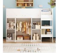 O.Ye Lit mezzanine enfant 90x200 blanc multifonction avec rangements, penderie, étagères, échelle et structure stable - Sans Matel