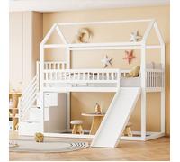 O.Ye Lit mezzanine enfant 90x200cm, avec toboggan, échelle rangement, garde-corps surélevés, structure bois massif, s LIT MEZZANINE