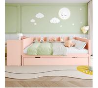 O.Ye Lit plat 140x200 cm lit en bois massif lit double avec bureau et lit gigogne avec étagères - rose