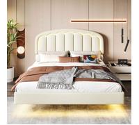 O.Ye Lit rembourré 160 x 200 cm, bande lumineuse LED, hamac moderne, deux ports de charge Type-C, blanc . multicolore LIT COMPLET