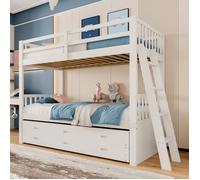 O.Ye Lit Superpos Enfant 90x200cm, Lit Cabane Filles/garons, Pin Et Mdf, chelle, 3 Tiroirs, Blanc(sans Matelas)