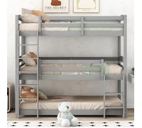 O.Ye Lit superposé 3 places 90 x 200 cm Lit enfant Lit triple en bois avec Sommiers à lattes Barrières Escalier - g LITS SUPERPOSES