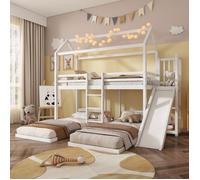 O.Ye Lit superposé cabane enfant 3 places 90x200cm lit triple avec toboggan et rangement,lit simple avec sommier à LITS SUPERPOSES