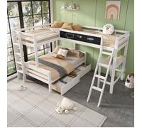 O.Ye Lit superposé enfant 3 places 90/140 x 200cm Lit triple Lit mezzanine adulte en bois avec bureau 2 tiroirs et mult LIT COMBINE