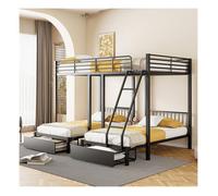 O.Ye Lit superposé triple avec tiroirs, Lit simple 90 x 200 cm, Lit double 140 x 200 cm, Lit enfant avec cadre de l LITS SUPERPOSES