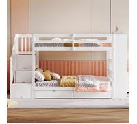 O.YeLit superposé pin blanc 90x200 cm avec échelle, rangements et sommier à lattes | Sécurité renforcée pour enfant LITS SUPERPOSES