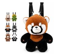 OADAA Sac à dos en peluche panda pour adulte, doux et moelleux, avec bretelles réglables. Sac à dos ours en peluche léger, idéal pour les voyages et l'école. (Red Panda, Small)
