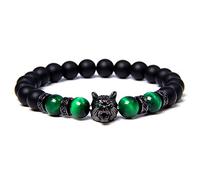 OADAA Save A Wolf Bracelet en pierre de lave - Bracelet de perles en cristal de guérison de la tête de loup, soulagement du stress, anti-anxiété et énergie pour homme, 8 mm, Pierre Cristal