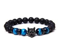 OADAA Save A Wolf Bracelet en pierre de lave - Bracelet de perles en cristal de guérison de la tête de loup, soulagement du stress, anti-anxiété et énergie pour homme, 8 month, Pierre