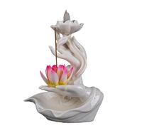 OAEPG Élégant brûleur d'encens en céramique à refoulement en forme de fleur pour espace paisible, artisanat et détente, cadeau culturel unique