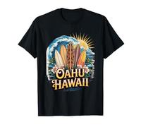 Oahu Hawaii Fleurs Tropicales Island Surf Vacation Design T-Shirt