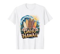 Oahu Hawaii Fleurs Tropicales Island Surf Vacation Design T-Shirt Graphique avec Valeur, Homme, Blanc, S