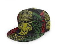 Oaieltj Casquette de baseball unisexe réglable Hip Hop à visière plate, The Lion Judah Rasta Rastafari Jamaica Reggae, taille unique