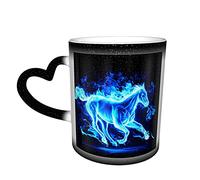 Oaieltj Mug à changement de chaleur, motif cheval au galop de feu bleu, personnalisable et sensible à la chaleur