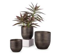 Oairse 3PCS Pots de Fleurs Extérieur Jardin Jardinière Galvanisée Pot de Zinc Jardin Jardinière en Métal Pots de Fleurs Vintage Rond Seau Pot de Fleur Rustique Conteneur pour Plante ou Décoratif