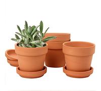 Oairse 4 mini pots en terre cuite de 13 x 13 cm avec soucoupe et trou de drainage, pot avec plateau, pot en terre cuite pour plantes d'intérieur et d'extérieur, cadeau de mariage