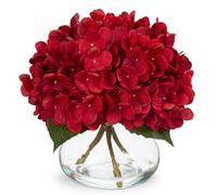 Oairse Fleurs artificielles Hortensia dans un vase en verre Fleurs d'hortensia artificielles Impression 3D Toucher réel Fleurs artificielles comme de véritables hortensias pour mariage, maison, hôtel,