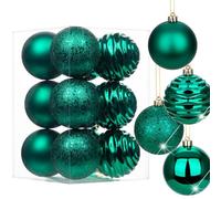 Oairse - Lot de 12 boules de Noël vertes de 8 cm / 3,15 pouces incassables avec ficelles de suspension, grand set de décorations de sapin de Noël pour mariage, fêtes de fin d'année, couronne