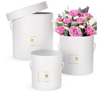 Oairse Lot de 3 boîtes cadeau rondes avec couvercles et poignées en blanc, boîtes à fleurs pour arrangements, boîtes à chapeau décoratives pour cadeaux, mariages, demoiselle d'honneur, fêtes