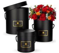 Oairse Lot de 3 boîtes cadeau rondes avec couvercles et poignées noires, boîtes à fleurs pour arrangements, boîtes à chapeau décoratives pour cadeaux, mariages, demoiselle d'honneur, fêtes