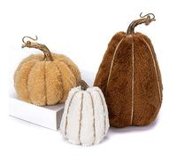 Oairse Lot de 3 citrouilles artificielles en velours - Tailles assorties - Centre de table pour festival d'automne, Thanksgiving, Halloween, fête à la maison, décoration de mariage, Type #1