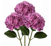 Oairse Lot de 3 fleurs d'hortensia artificielles décoratives violettes fausses fleurs avec tige de 63 cm de long au toucher réel soie hortensia pour maison hôtel bureau mariage décorations de mariée