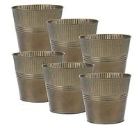 Oairse Lot de 6 pots de fleurs d'extérieur galvanisés en zinc - Pots de fleurs vintage ronds - Pot de fleurs rustique pour plantes ou décoration d'intérieur moderne