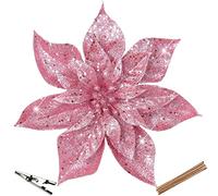 Oairse Lot de 8 Fleurs Artificielles Scintillantes de Noël, Étoiles de Noël avec Clips pour Décoration DIY de Sapin de Noël, Fleurs Artificielles pour les Fêtes, Centre de Table de Salle à Manger