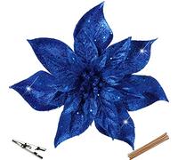 Oairse Lot de 8 fleurs de Noël artificielles scintillantes, étoiles de Noël avec clips pour décoration de sapin de Noël, fleurs artificielles pour vacances, centre de table à manger, décoration de