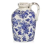 Oairse Vase rustique en céramique de 22,9 cm - Bleu et blanc pour centres de table, herbe de la pampa, poterie avec poignée - Décoration bohème - Vases vintage pour salon, salle à manger, table