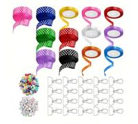 OAJABBGE 233PCS Premium Keychain Making Set with Assorted Beads Ribbon Charms for Handmade Jewelry Gifts and Craft Craft Projects Dot Ribbon Keychain Set