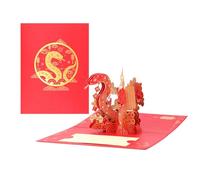 OAJABBGE Carte d'invitation pop-up 3D Année du serpent avec enveloppe - Carte de vœux du Nouvel An chinois pour festival de printemps